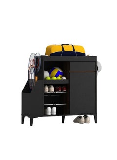 DANUBE HOME Pristina Shoe Cabinet With Open Shelves | 6 Pairs Of Shoes| Modern Design Furniture | Wooden Shoe Organizer For Entryway Hallway | Made In Indonesia | L100xW33.4xH93.5cm - Black / Walnut  - Image 3