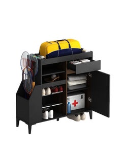 DANUBE HOME Pristina Shoe Cabinet With Open Shelves | 6 Pairs Of Shoes| Modern Design Furniture | Wooden Shoe Organizer For Entryway Hallway | Made In Indonesia | L100xW33.4xH93.5cm - Black / Walnut  - Image 2