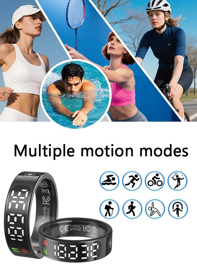 خواتم ذكية للرجال والنساء، خاتم ذكي بشاشة وزر لمس، خاتم تتبع اللياقة البدنية، مقاوم للماء IP68، خاتم صحي يتتبع معدل ضربات القلب/النوم/الخطوات/الأكسجين في الدم/السعرات الحرارية/المسافة، لأجهزة iOS/أندرويد (أسود 10) - Image 5