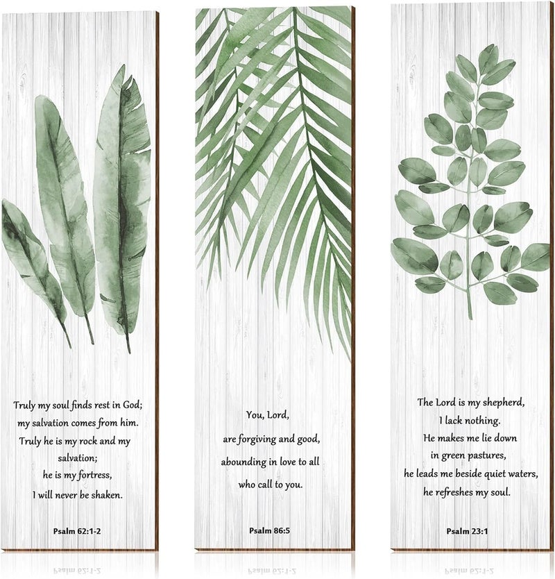 اي ار اس ديكور حائط ARS مكون من 3 قطع، فن جداري ريفي ملهم مستوحى من الكتاب المقدس، ديكورات دينية مسيحية، فن جداري خشبي معلق، هدية جمالية لتزيين جدران غرفة النوم، ديكور منزلي، المقاس: 11 × 3 بوصات. - Image 1