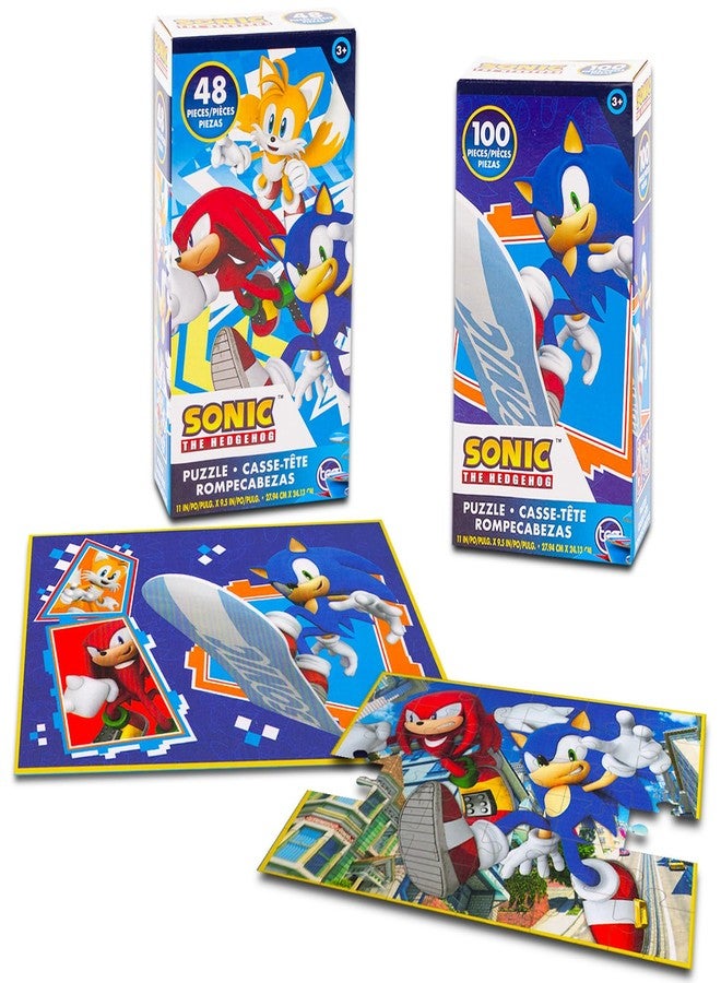 Sonic the Hedgehog Puzzle for Kids, Boys, Girls Set - Bundle with 2 Sonic Puzzles Plus Stickers, More | 48 Pc, 100 Pc Sonic Puzzles for Kids Ages 4-8 - Image 2
