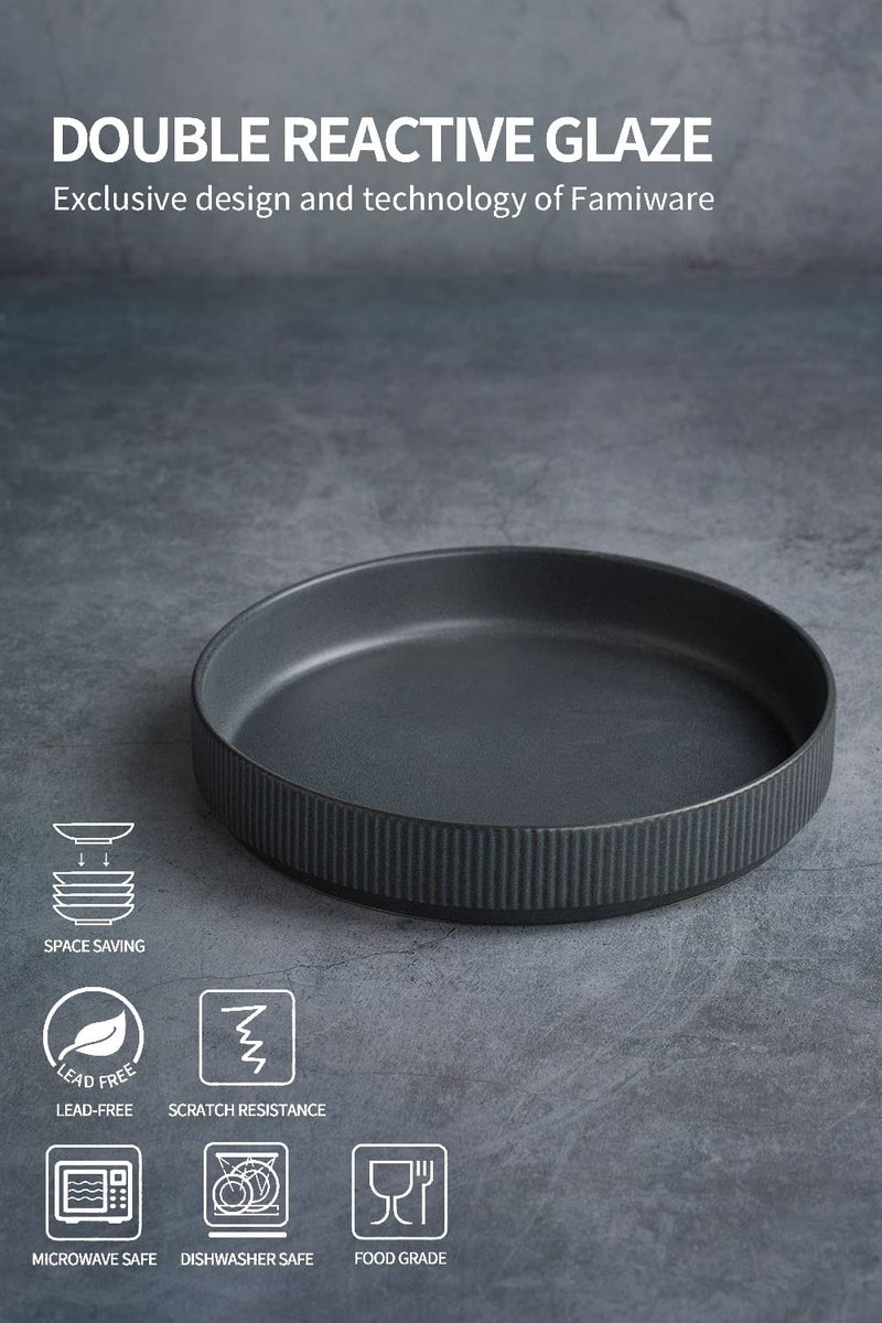 famiware Star 8.25"" Pasta Bowls  Large Dinner Bowls Set of 4  Salad Bowl Plates  Shallow Bowls for Eating  Matte Dark Charcoal (Full Glaze) - Image 2