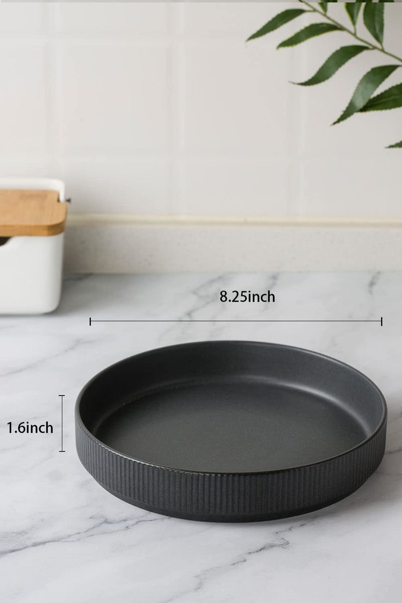 famiware Star 8.25"" Pasta Bowls  Large Dinner Bowls Set of 4  Salad Bowl Plates  Shallow Bowls for Eating  Matte Dark Charcoal (Full Glaze) - Image 3