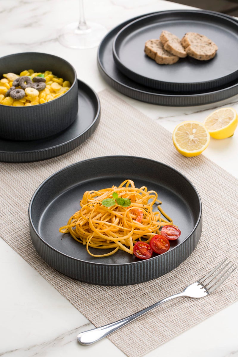 famiware Star 8.25"" Pasta Bowls  Large Dinner Bowls Set of 4  Salad Bowl Plates  Shallow Bowls for Eating  Matte Dark Charcoal (Full Glaze) - Image 4