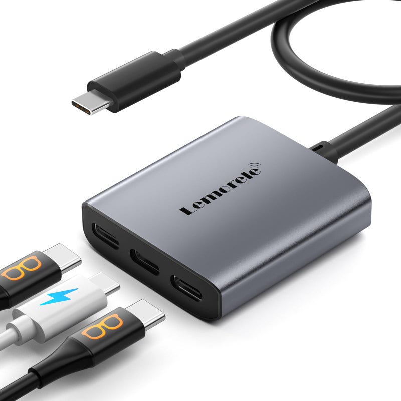 Lemorele USB-C to USB-C Video Splitter, Dual Monitor Expander with 4K@60Hz DP Alt Mode, 100W PD Charging, Compatible with Laptop, AR Glasses, Portable Monitor, Switch, Steam Deck & More Type-C Devices - Image 1