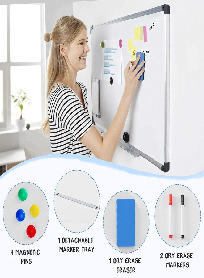 DUMOS Magnetic White Board Kit for Wall 36" x 24", Dry Erase Board with 1 Dry Eraser & 2 Multicolor Markers & 4 Magnetic Pins, Reinforced Aluminum Frame for Home, School, Office - Image 2