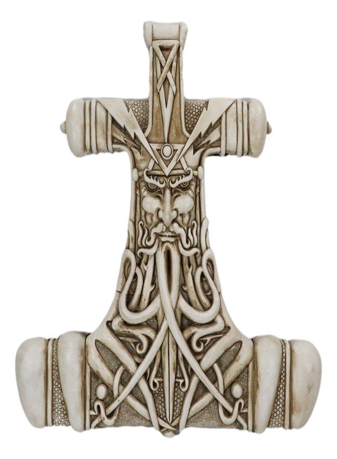 Ebros Gift North Mythology Son of Odin Thor Hammer Wall Decor Viking God Thor Bone Mjolnir Wall Decor Plaque Thunder Deity Ragnarok Prose Edda Avatar Figurine Collectible - Image 1