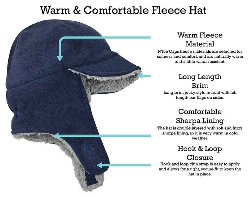N'Ice Caps Boys Kids Hat Gloves Winter Set Fleece Brim Warm Sherpa Lined (8-12 Years, Navy) - Image 3