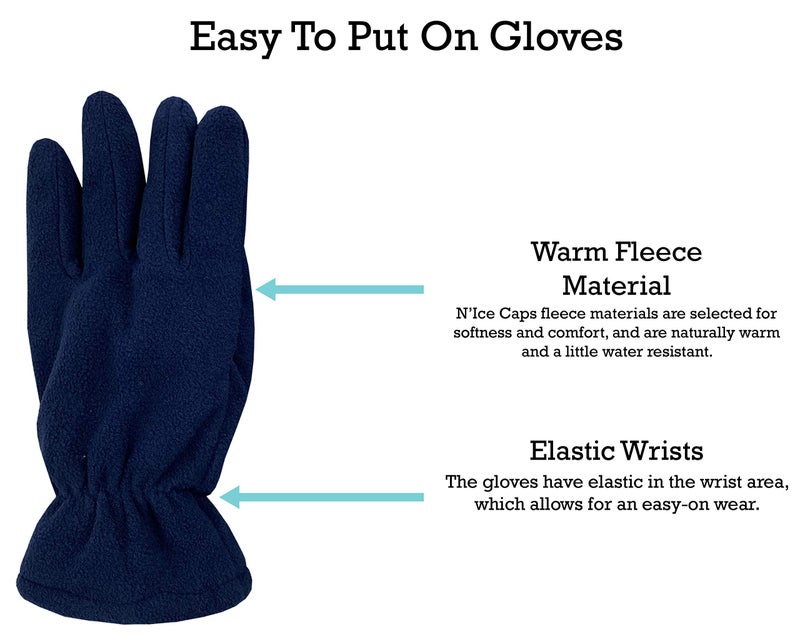 N'Ice Caps Boys Kids Hat Gloves Winter Set Fleece Brim Warm Sherpa Lined (8-12 Years, Navy) - Image 4
