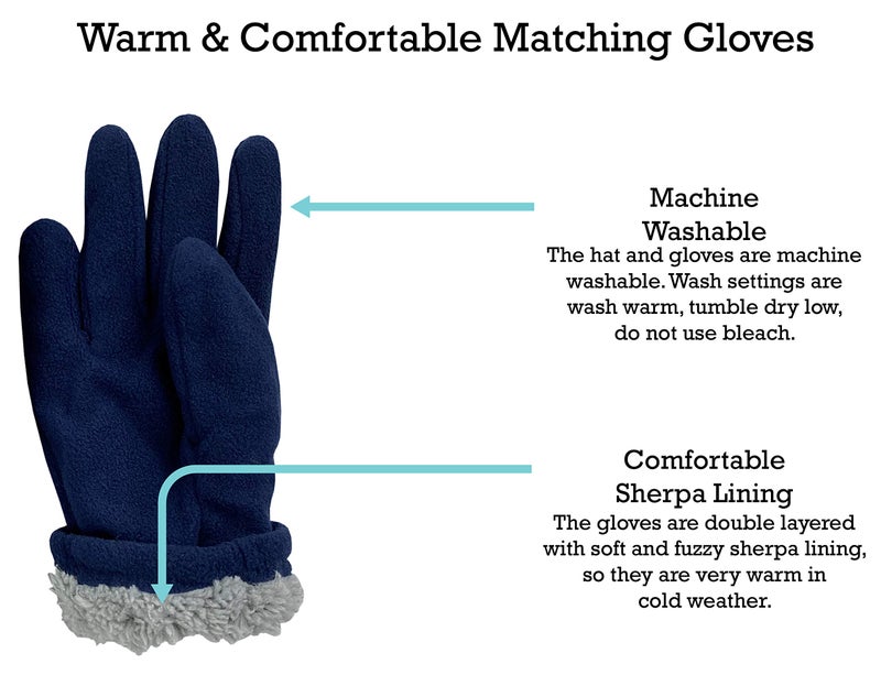 N'Ice Caps Boys Kids Hat Gloves Winter Set Fleece Brim Warm Sherpa Lined (8-12 Years, Navy) - Image 5
