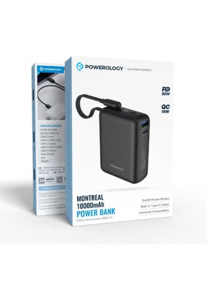 باورولوجي بنك طاقة بسعة 10000 مللي أمبير 30 واط PD و18 واط QC للشحن السريع، شاحن محمول مع USB-C وUSB-A، حزمة بطارية للشحن السريع مع كابل مدمج لجهاز iPad Pro، iPhone 17 Series، Galaxy S25U. - Image 3