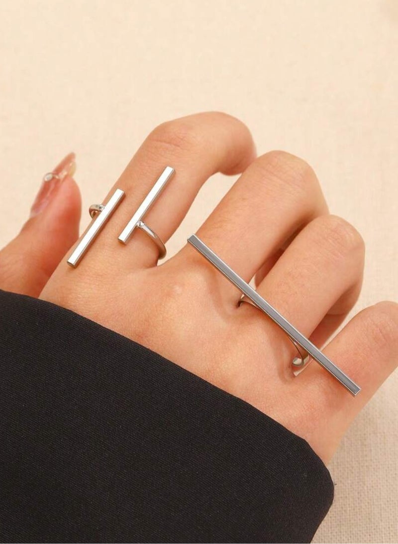 إيكوال خاتم نسائي مكون من قطعتين باللون الفضي بمقاس موحد - Image 1