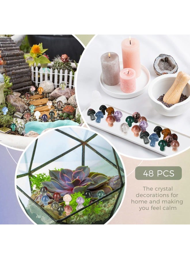 Nuanchu 48 Pcs Mini Crystal Mushroom Gemstone Sculpture Decor Carving Mushroom Polished Crystal Cute Mushroom Stones for Home Garden Lawn Yard Decoration Meditation Flower Pot Decor (Retro Style) - Image 3