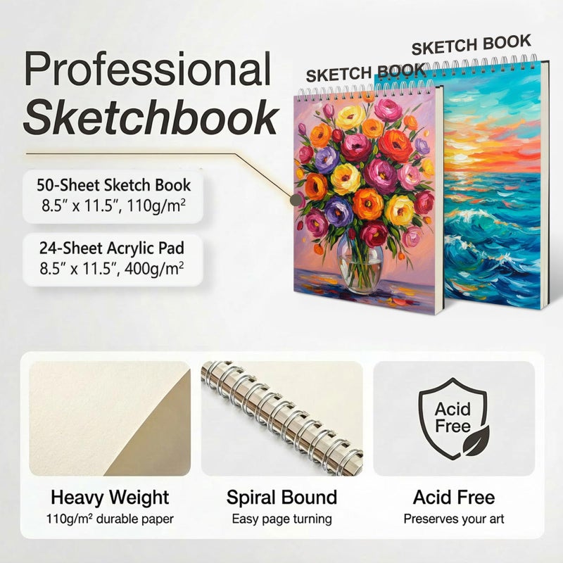 TMOL 175 Piece Deluxe Art Set with 2 Drawing Pads, Acrylic Paints, Crayons, Colored Pencils, Paint Set in Wooden Case, Professional Art Kit, Art Supplies for Adults, Teens and Artist, Paint Supplies - Image 4