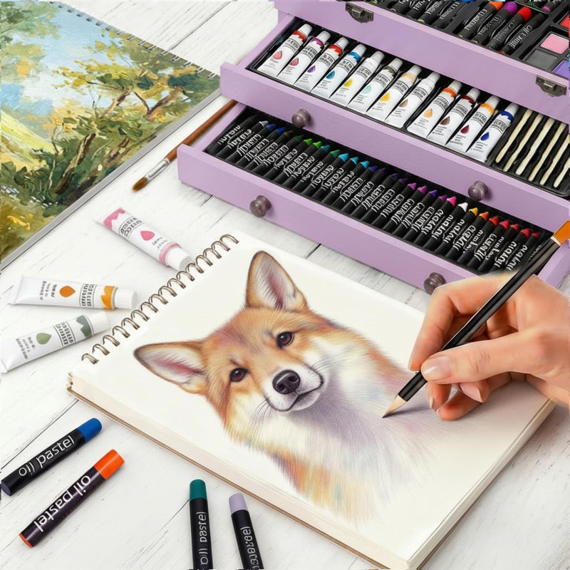 TMOL 175 Piece Deluxe Art Set with 2 Drawing Pads, Acrylic Paints, Crayons, Colored Pencils, Paint Set in Wooden Case, Professional Art Kit, Art Supplies for Adults, Teens and Artist, Paint Supplies - Image 3