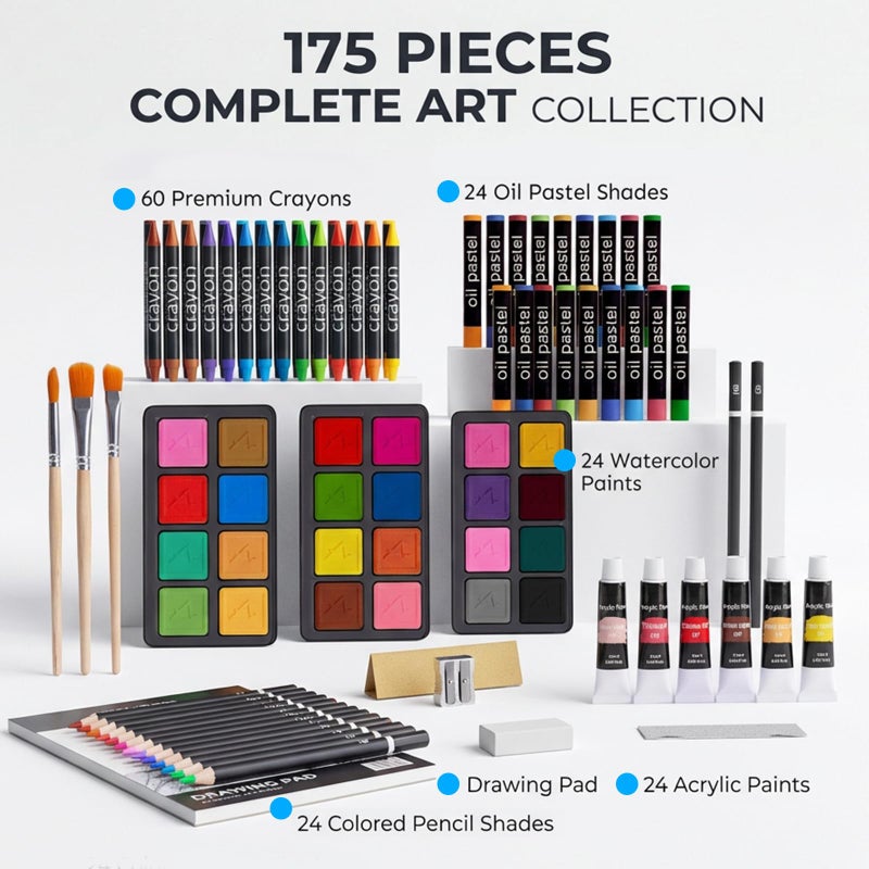 TMOL 175 Piece Deluxe Art Set with 2 Drawing Pads, Acrylic Paints, Crayons, Colored Pencils, Paint Set in Wooden Case, Professional Art Kit, Art Supplies for Adults, Teens and Artist, Paint Supplies - Image 2