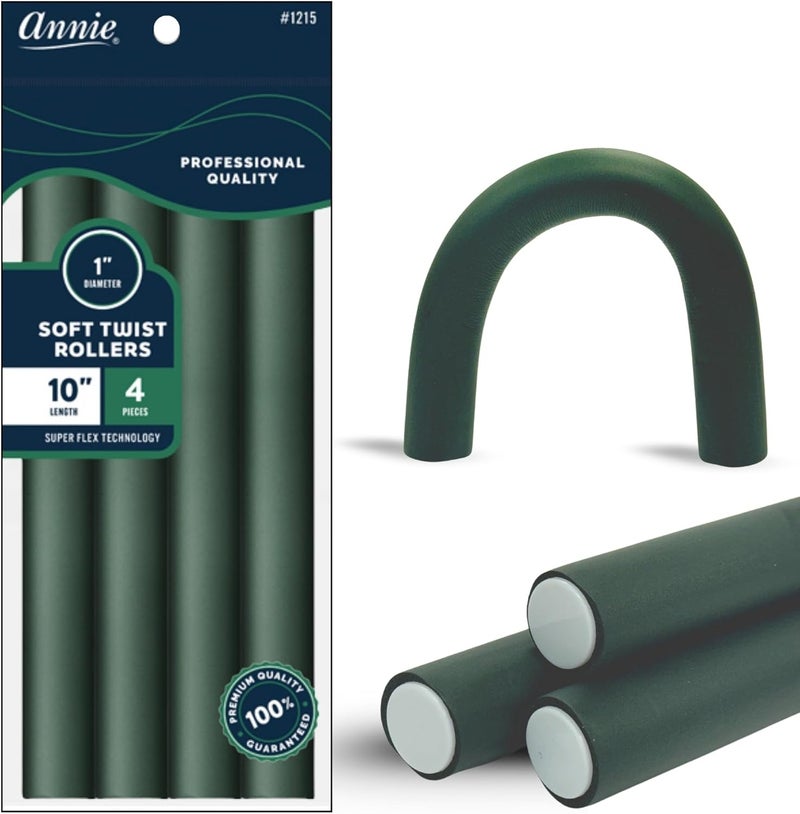 Annie Soft Twist Rollers, Dark Green, 4 Count - Professional Quality Hair Styling Tool - Image 1