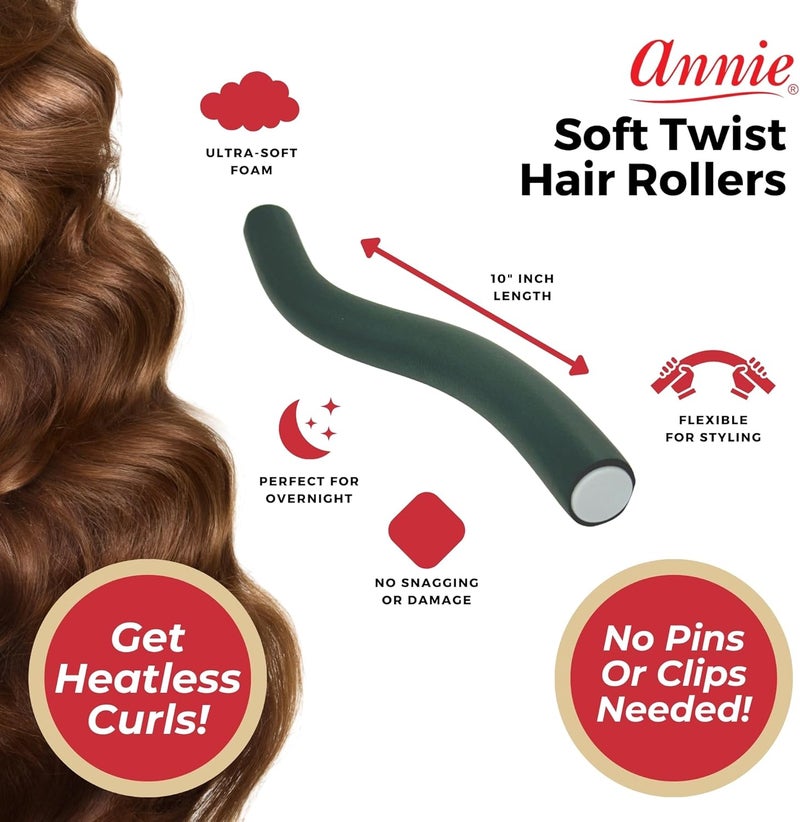 Annie Soft Twist Rollers, Dark Green, 4 Count - Professional Quality Hair Styling Tool - Image 3