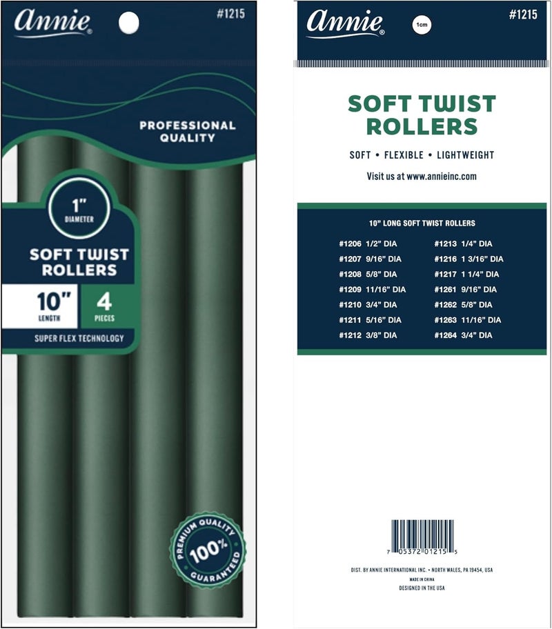 Annie Soft Twist Rollers, Dark Green, 4 Count - Professional Quality Hair Styling Tool - Image 2
