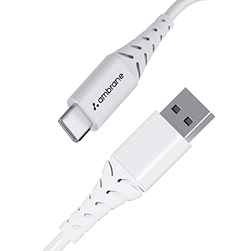 Ambrane 60W / 3A Fast Charging Output Cable with Type-C USB Cable to USB for Mobile, Neckband, True Wireless Earphone Charging, 480mbps Data Sync Speed, 1m Length (ACT - AZ10, White) - Image 1