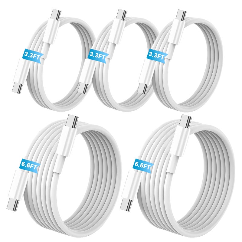 Gartmost [5-Pack] USB C to C 60W Fast Charging Cable, 480 Mbps Data Transferã€2*6.6ft+3*3.3ftã€‘, PD 3.0 compatible with iPhone 15/16 Plus Pro Pro Max, MacBook Pro/Air, Pad Pro/Air/mini and moreï¼ˆWhiteï¼‰ - Image 1