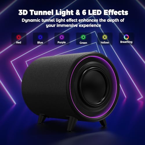LITTOAK Powered Subwoofer, 100W Peak Sub with DSP, 6.5’’ Subs with Infinity Mirror - 3D Tunnel Light, 6 LED Home Theater Subwoofers, 40Hz-250Hz, Class-D Amp, Low Pass dial, Phase Switch - Image 4