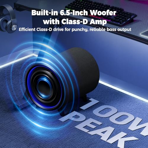 LITTOAK Powered Subwoofer, 100W Peak Sub with DSP, 6.5’’ Subs with Infinity Mirror - 3D Tunnel Light, 6 LED Home Theater Subwoofers, 40Hz-250Hz, Class-D Amp, Low Pass dial, Phase Switch - Image 2