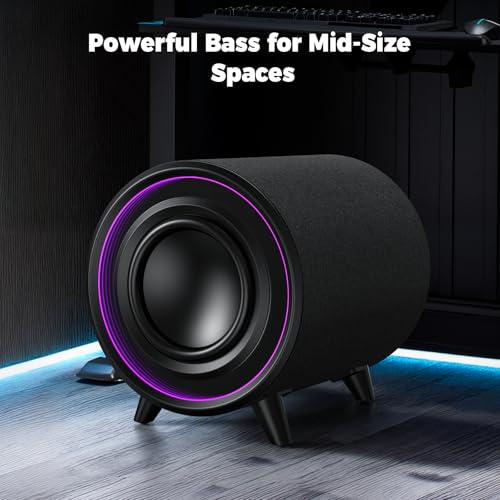 LITTOAK Powered Subwoofer, 100W Peak Sub with DSP, 6.5’’ Subs with Infinity Mirror - 3D Tunnel Light, 6 LED Home Theater Subwoofers, 40Hz-250Hz, Class-D Amp, Low Pass dial, Phase Switch - Image 5