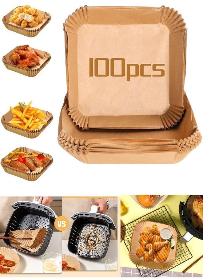 Generic 100pcs Square Air Fryer Liners 20cm Disposable Square Oven Molds Multicolour  - Image 1