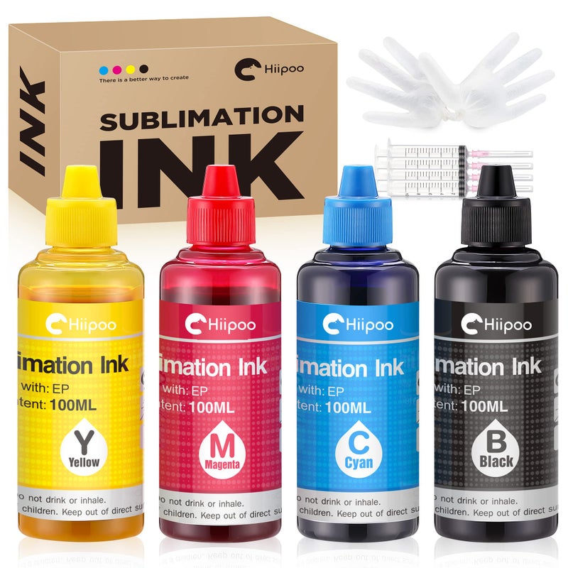 Hiipoo Sublimation Ink Refilled Bottles Work with WF7710 ET2760 ET2720 ET2803 ET2800 ET15000 C88 C88+ Inkjet Printer Heat Press Transfer on Mugs Plates T-Shirts Pillows Phone Case - Image 1