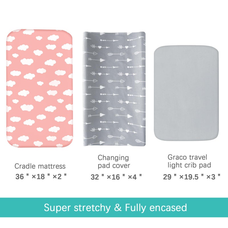 Biloban Changing Pad Cover Girl, Diaper Changing Pad Covers 4 Pack, Fitted Baby Changing Table Sheets for 32''×16'' Change Table Pad, Cradle & Bassinet Sheets, Soft & Breathable - Image 5