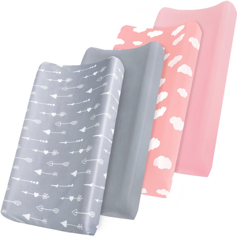 Biloban Changing Pad Cover Girl, Diaper Changing Pad Covers 4 Pack, Fitted Baby Changing Table Sheets for 32''×16'' Change Table Pad, Cradle & Bassinet Sheets, Soft & Breathable - Image 1