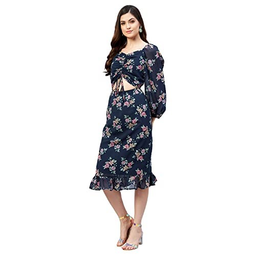 Rare Women Casual Navy Blue Colour Midi Floral Dress - Image 2
