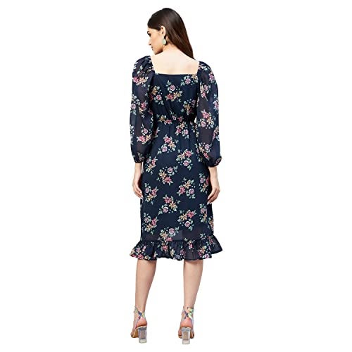 Rare Women Casual Navy Blue Colour Midi Floral Dress - Image 4