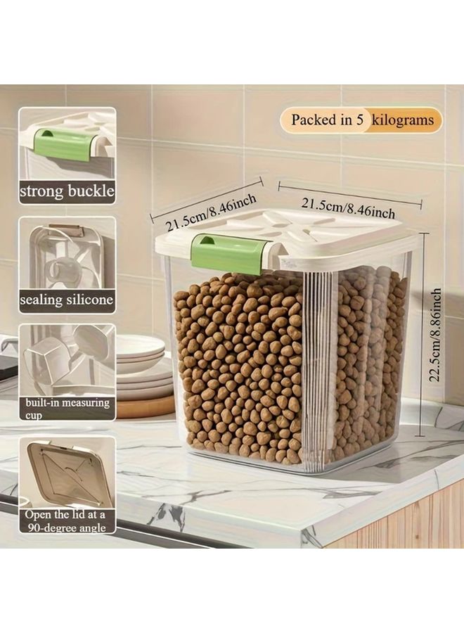 5 كجم 11 رطلاً صندوق تخزين طعام الحيوانات الأليفة محكم الإغلاق بعجلات ومغرفة للكلاب والقطط والطيور - Image 4