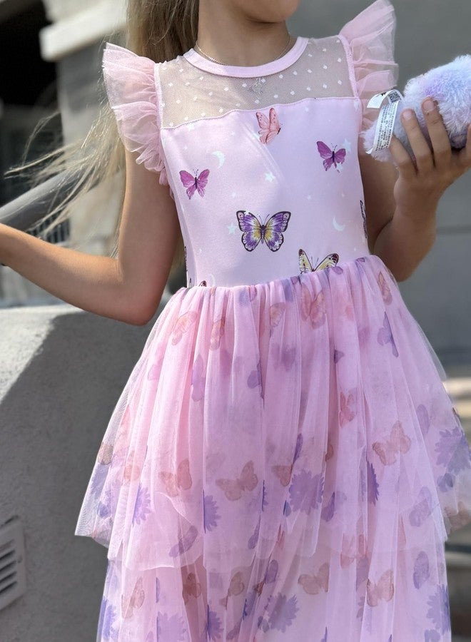Arshiner Toddler Pink Butterfly Tulle Dresses Birthday Party Wedding Guest Photo Shoot Outfit for Girls 2-3Y - Image 5