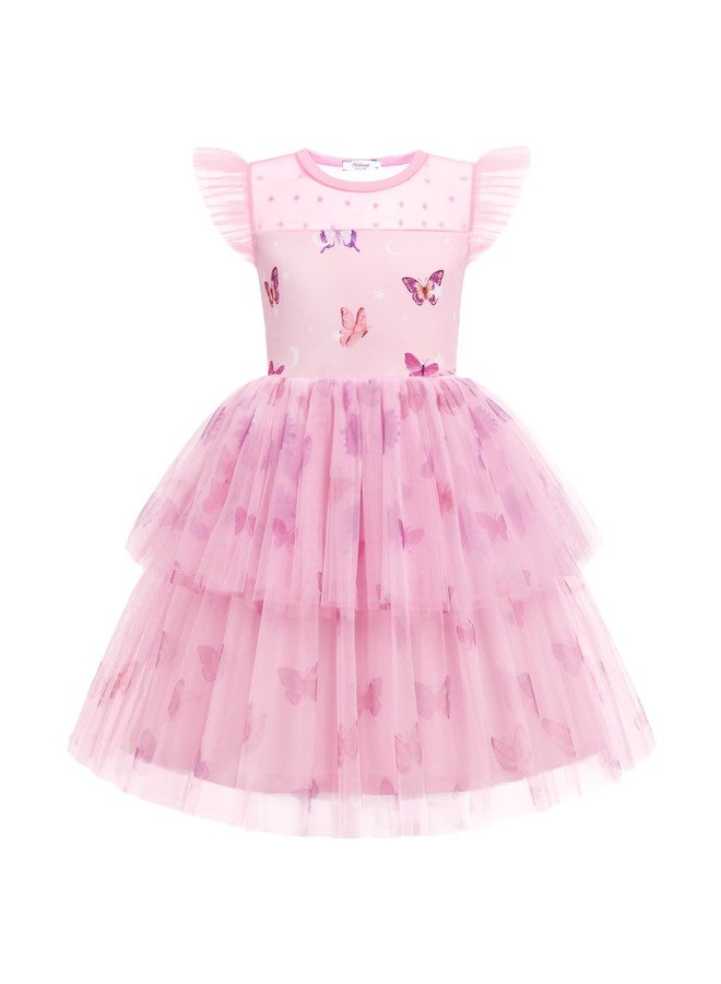 Arshiner Toddler Pink Butterfly Tulle Dresses Birthday Party Wedding Guest Photo Shoot Outfit for Girls 2-3Y - Image 1