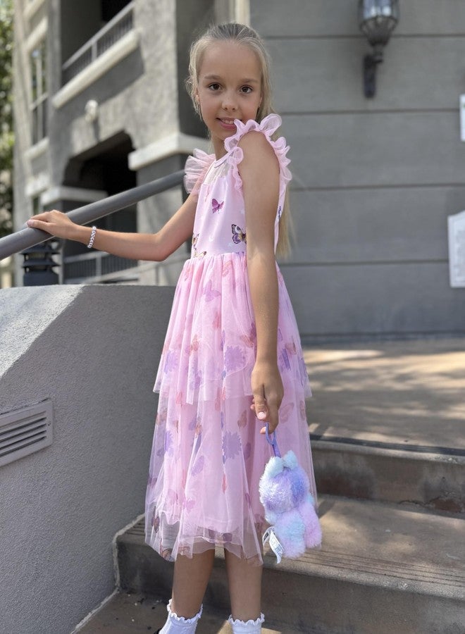 Arshiner Toddler Pink Butterfly Tulle Dresses Birthday Party Wedding Guest Photo Shoot Outfit for Girls 2-3Y - Image 4