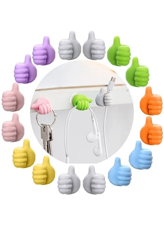 VALAJI ENTERPRISE VALAJI ENTERPRISE Thumb Wall Hook Silicone Wall Hook Multifunction Self Adhesive Cable Clip Creative Thumbs Up Shape Wall Hook Key Hook Wall Hangers for Home Office Bedroom 10pcs Multicolour  - Image 1