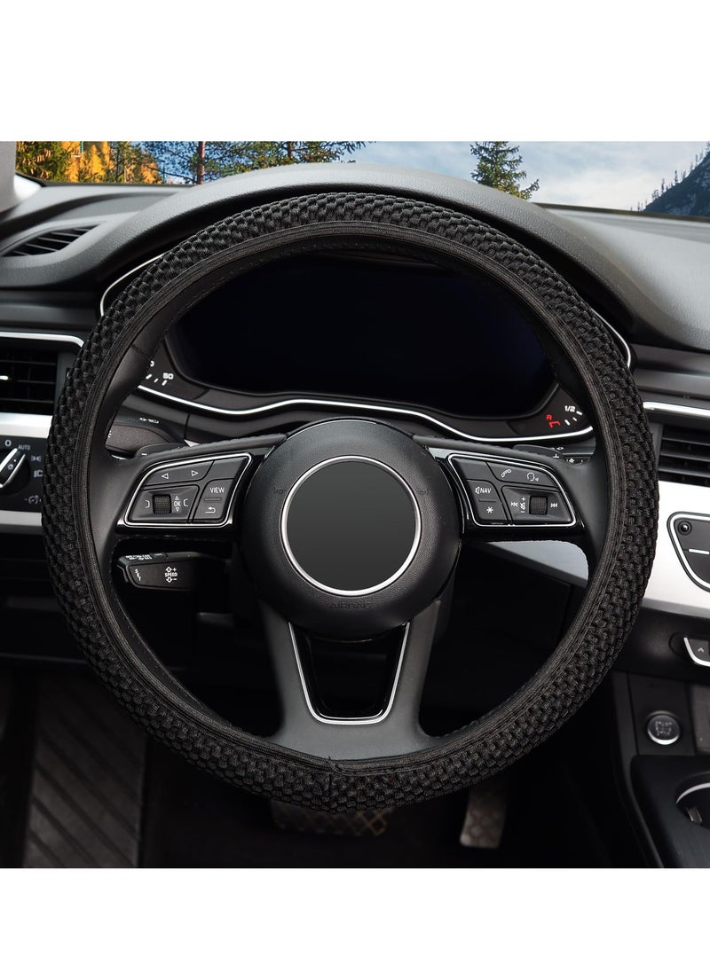 VIUAUAX Car Steering Wheel Cover Ice Silk Stretch Breathable Non-slip Steering Wheel Cover For Easy Installation And Removal Universal Automobile Interior Accessories(Black)  - Image 2