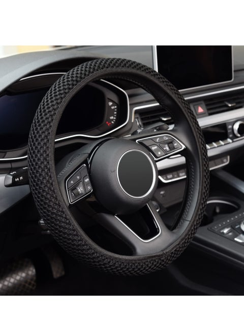 Car Steering Wheel Cover Ice Silk Stretch Breathable Non-slip Steering Wheel Cover For Easy Installation And Removal Universal Automobile Interior Accessories(Black)