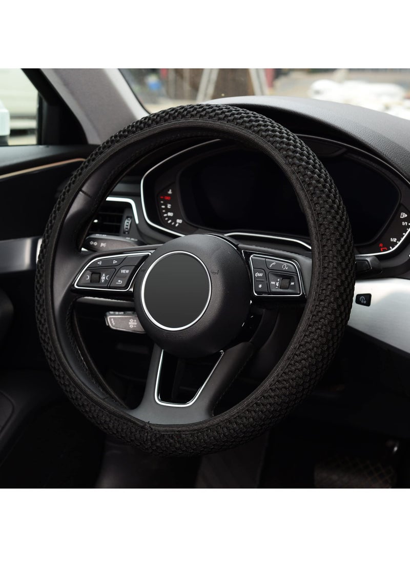 VIUAUAX Car Steering Wheel Cover Ice Silk Stretch Breathable Non-slip Steering Wheel Cover For Easy Installation And Removal Universal Automobile Interior Accessories(Black)  - Image 3