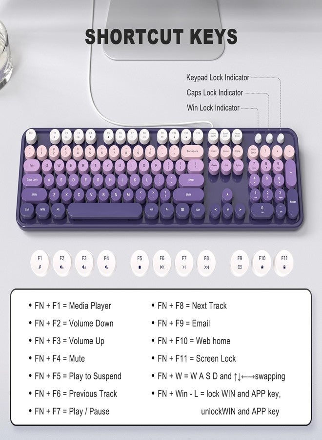 Atelus Computer Keyboard Wired, Plug Play USB Keyboard with Large Number Pad, Caps Indicators, Foldable Stands, Full Size Keyboard for Windows PC Laptop (Purple) - Image 4
