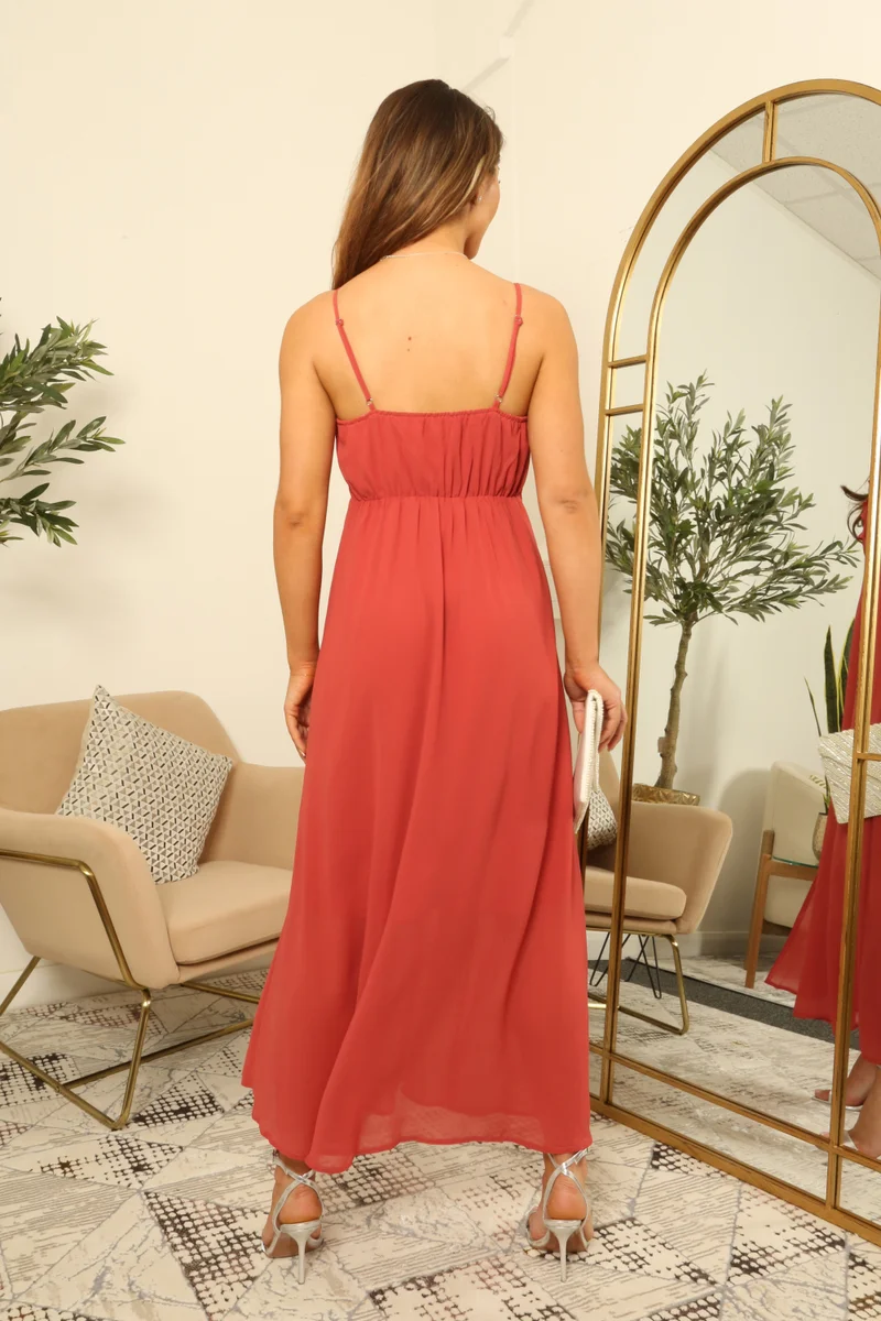 Double Second coral Strappy Frill Front Midi Dress for Women | Best Price UAE