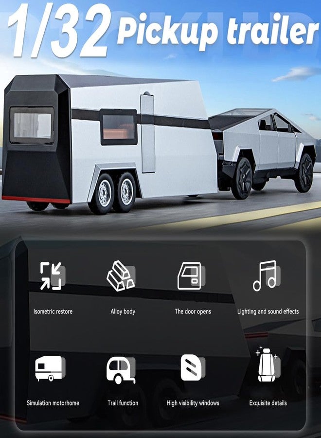 EROCK 1/32 Toy Trucks with RV Motor for Kids Adults Gift, Alloy Metal Pickup Trailer RV Model Toy Truck, Diecast Truck Model Pickup Truck Toy Car with Sound and Light - Image 2