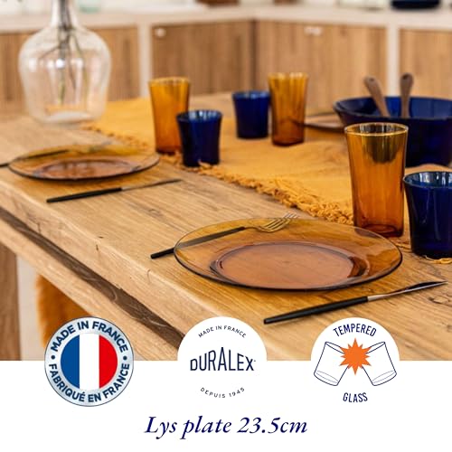Duralex® LYS Amber Glass Plate 9.25 inch, Set of 6 Glass Plates | Microwave & Dishwasher Safe | for Dinning & Gifting| Ultra Scratch Resistant Tempered Glass - Image 2