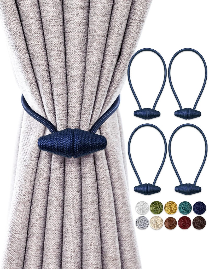 TECVINCI Magnetic Curtain Tiebacks with Upgrade Larger Magnet 4 Pack 40cm Drapery Holdbacks for Indoor  Outdoor Curtain  Navy
