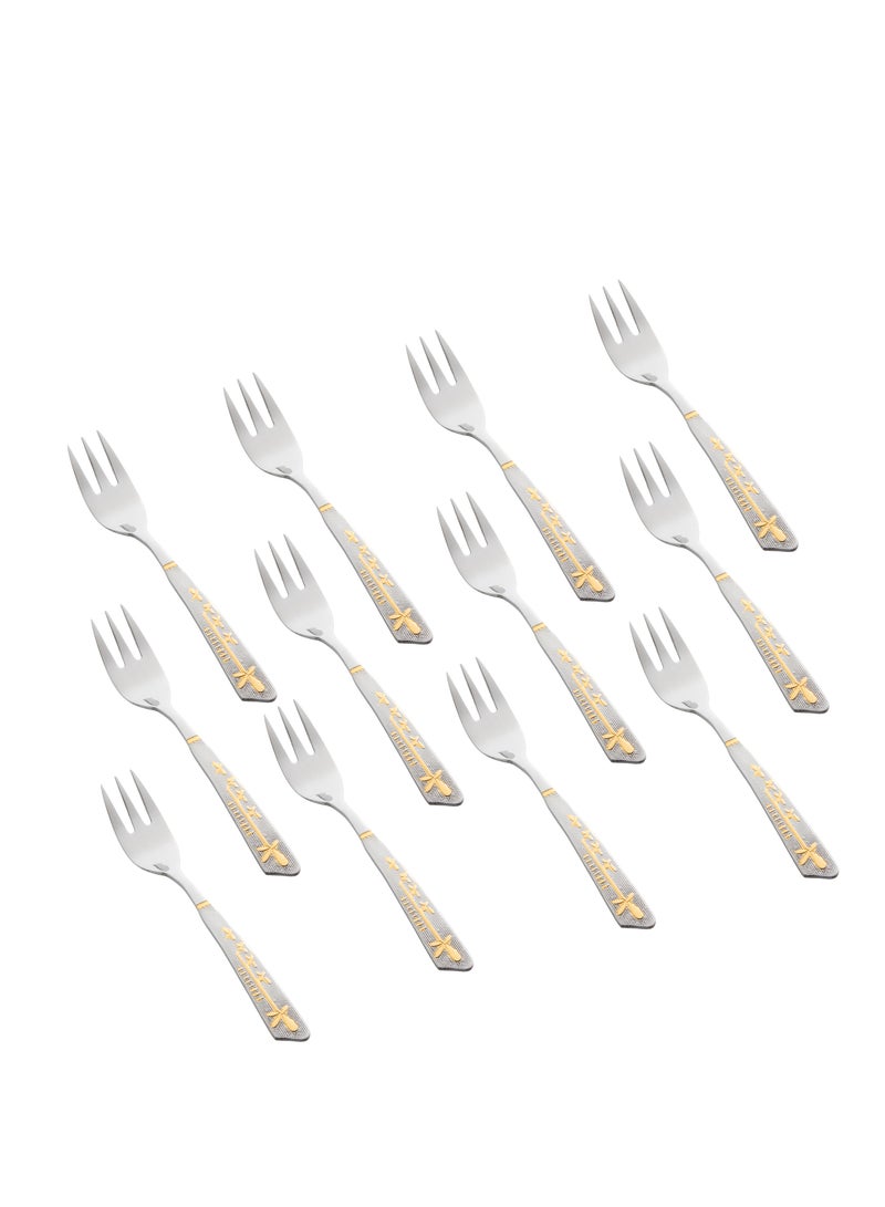 هيك طقم شوكة حلا ستانلس ستيل مع ذهبي 12 قطعة - Image 1