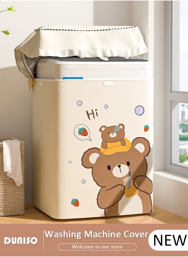 DUNISO Washing Washer and Dryer Covers,Top Load Washing Machine Cover Laundry Dryer Protect Cover,Strawberry Bear Pattern Automatic Wave Washing Machine Cover,Zipper Oxford Cloth Cover,Waterproof Sun-resistant Dust Cover for Most 8.5-12kg  Washing Machine,Size XL  - Image 1