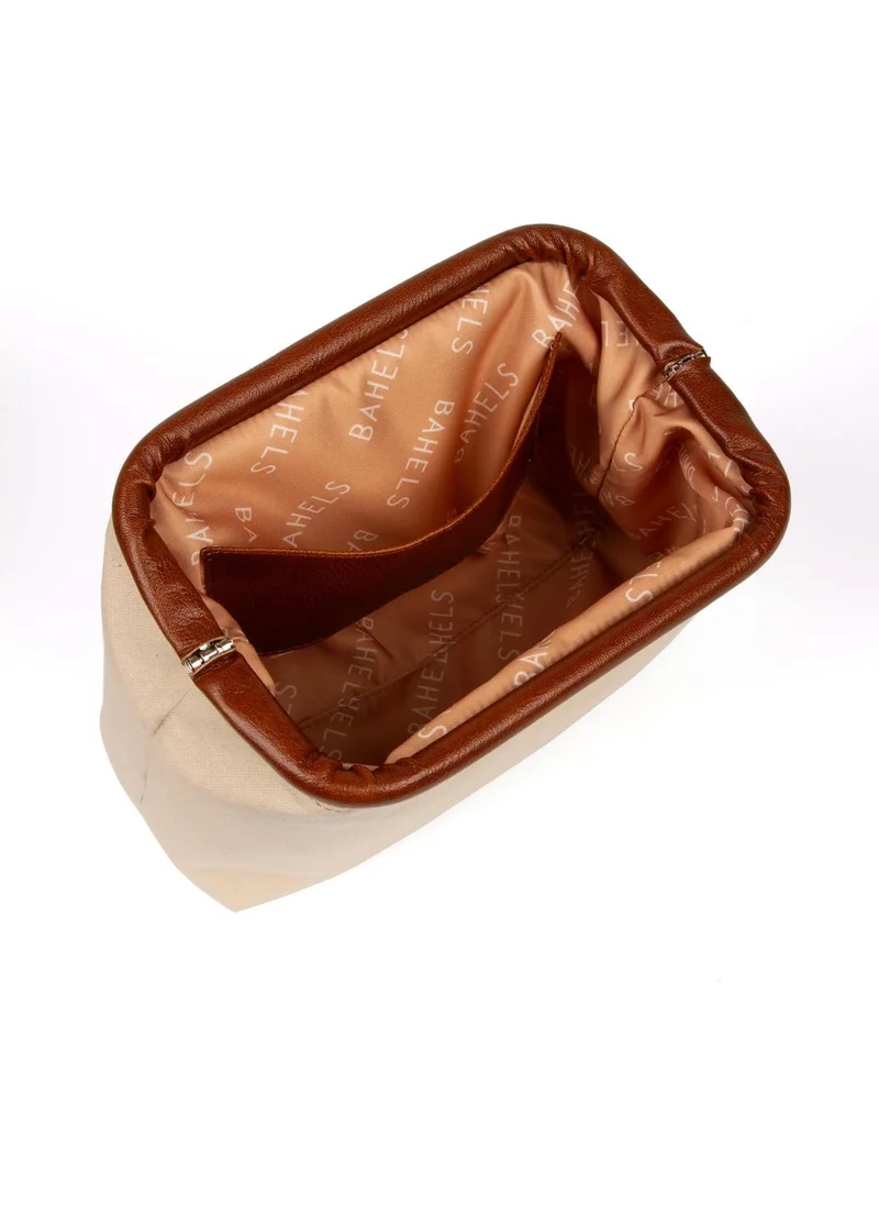 باهلس Women's Coffee Detailed Canvas Portfolio & Clutch Bag